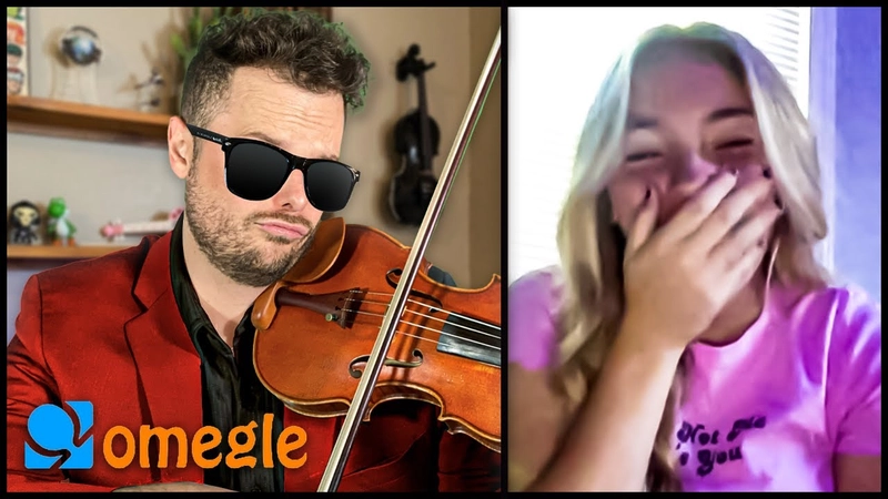 A man playing violin to a woman in Omegle