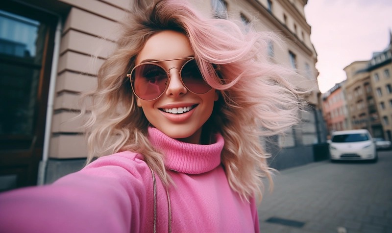 Blonde girl selfie on a street