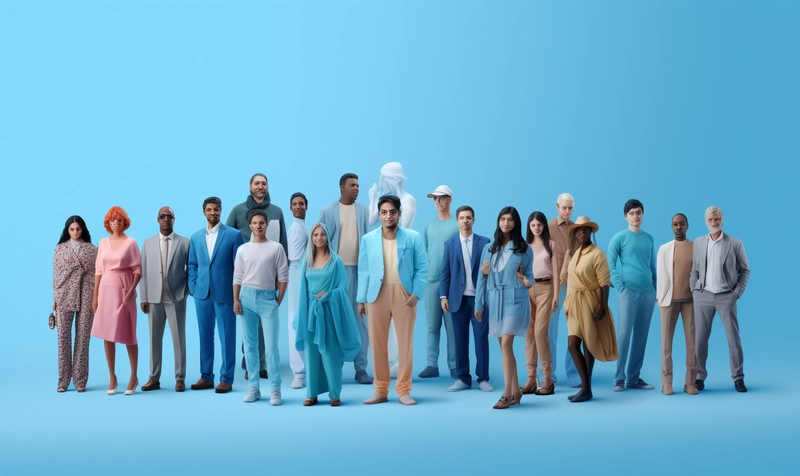 Diverse group of people standing on a blue background