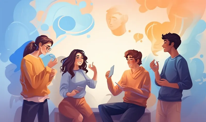 Students talking about something fun, illustration